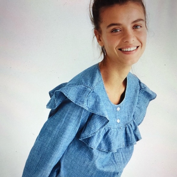 Madewell Chambray Ruffle-Yoke Top - Picture 2 of 8
